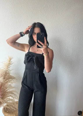 Pinstriped Bow Detail Jumpsuit