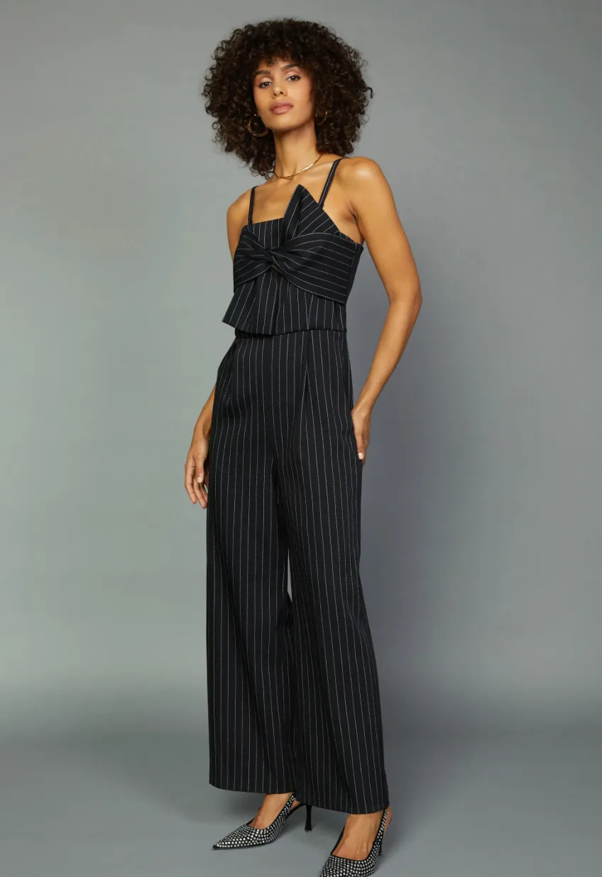 Pinstriped Bow Detail Jumpsuit