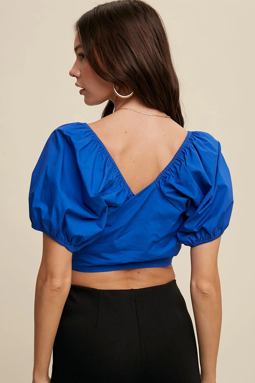 Puff Sleeve Back Tie Crop Top