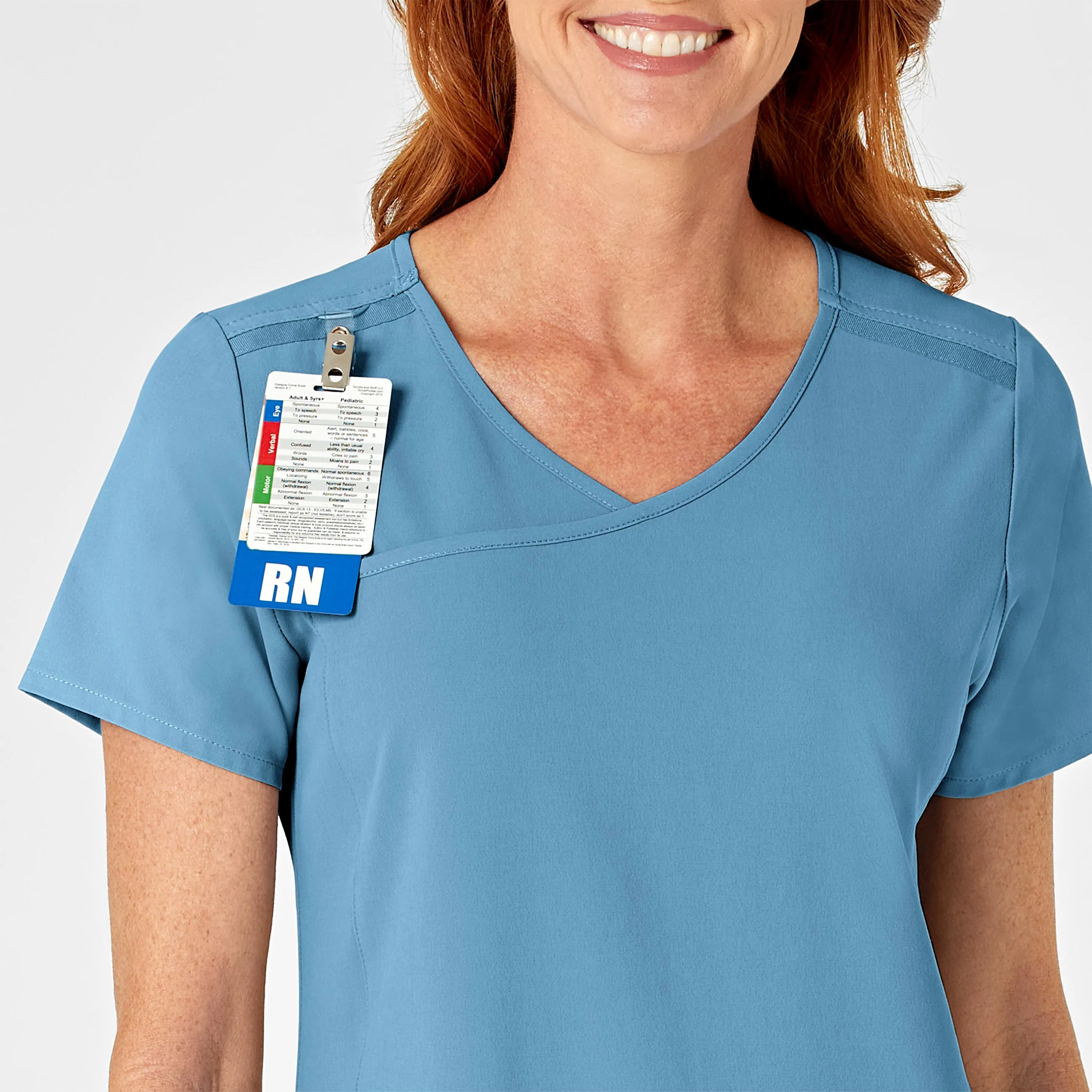 RENEW Women's Mock Wrap Scrub Top - Bay Blue