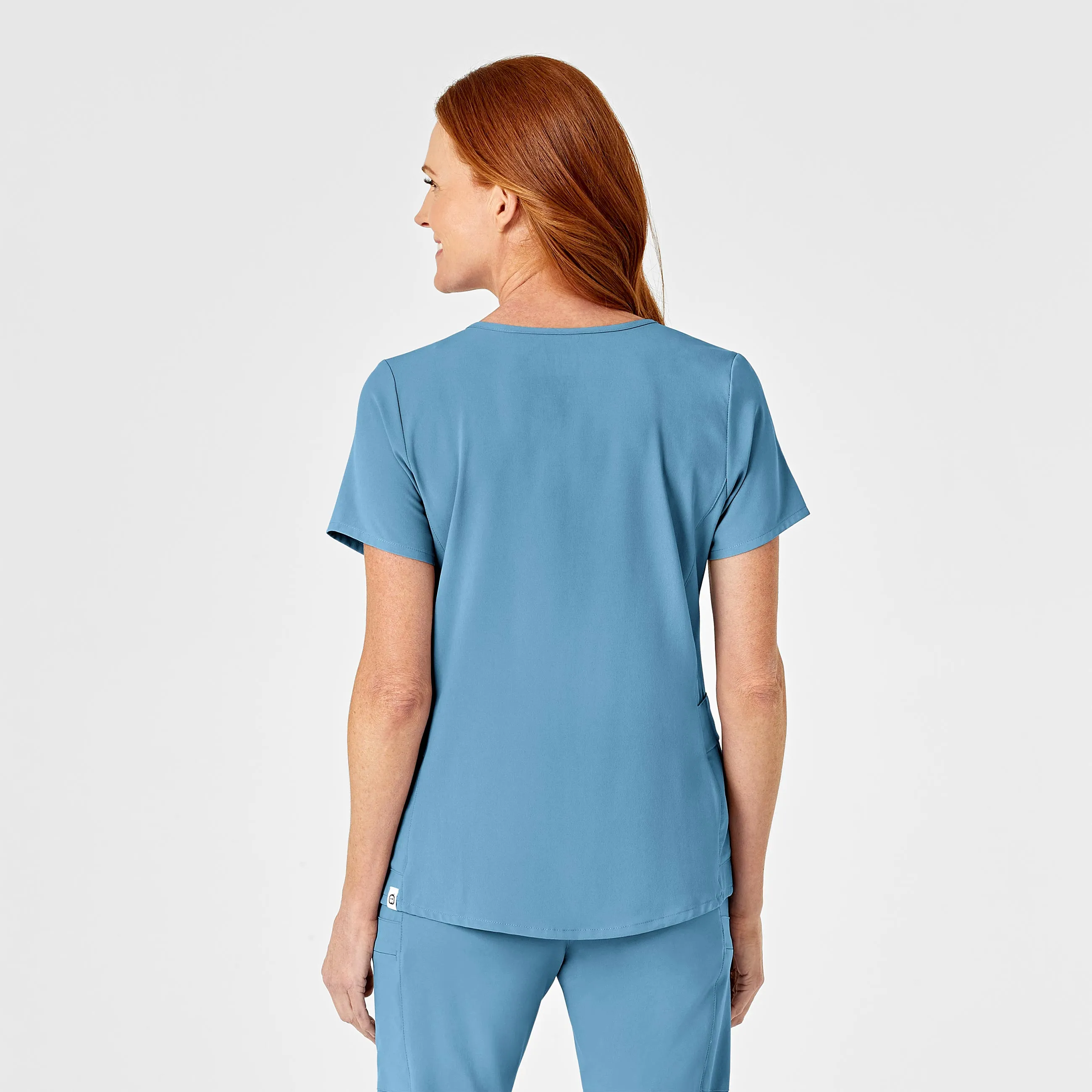 RENEW Women's Mock Wrap Scrub Top - Bay Blue