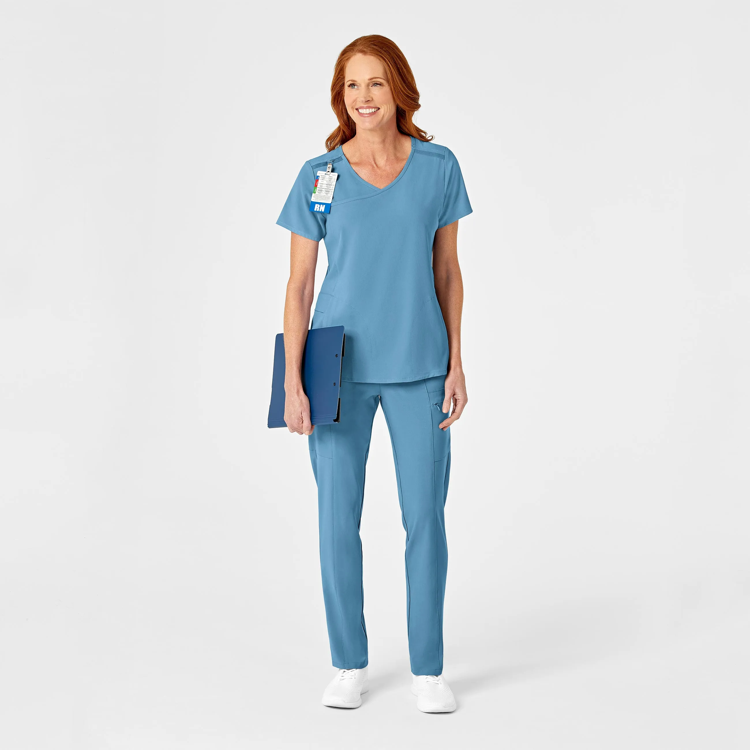 RENEW Women's Mock Wrap Scrub Top - Bay Blue