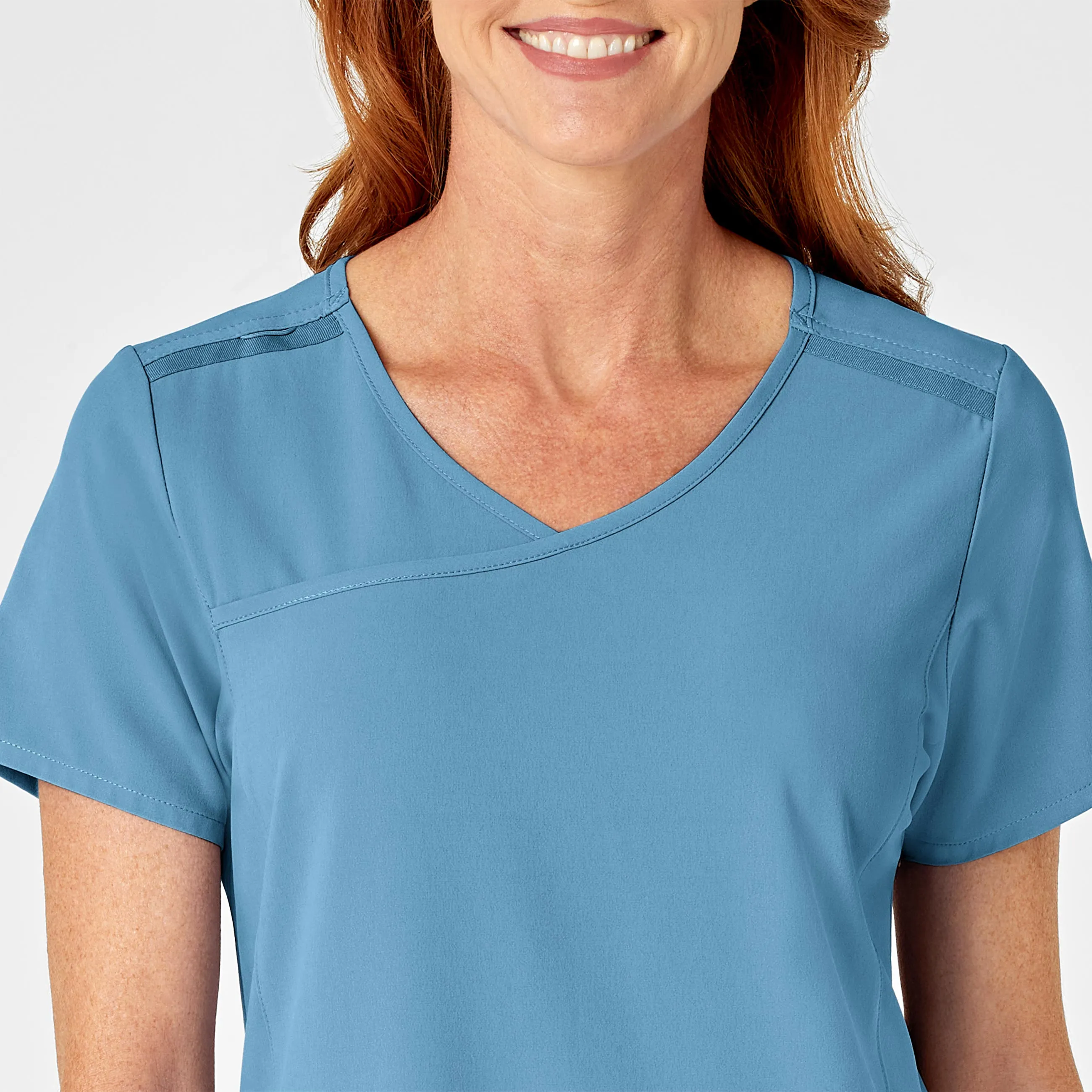 RENEW Women's Mock Wrap Scrub Top - Bay Blue