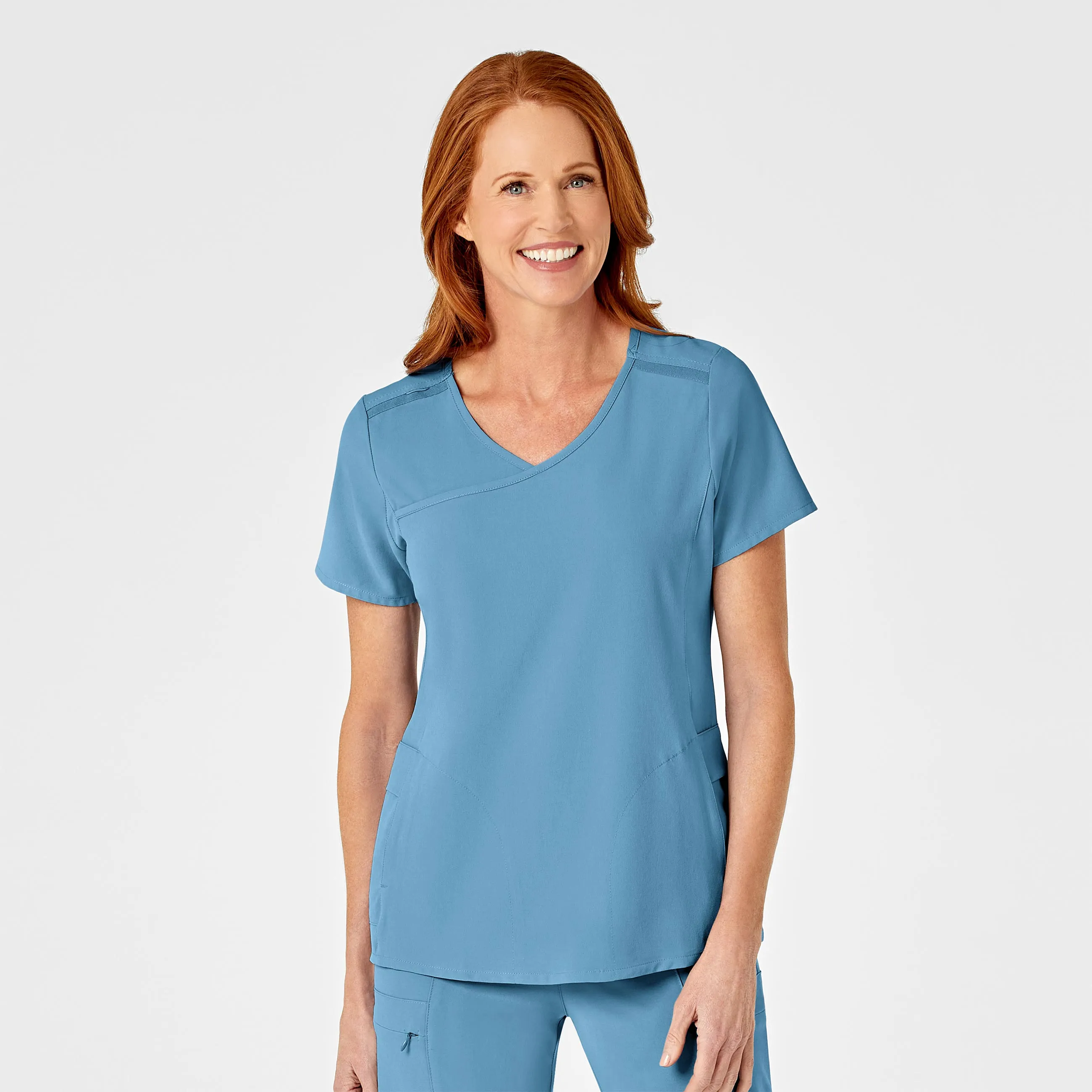 RENEW Women's Mock Wrap Scrub Top - Bay Blue