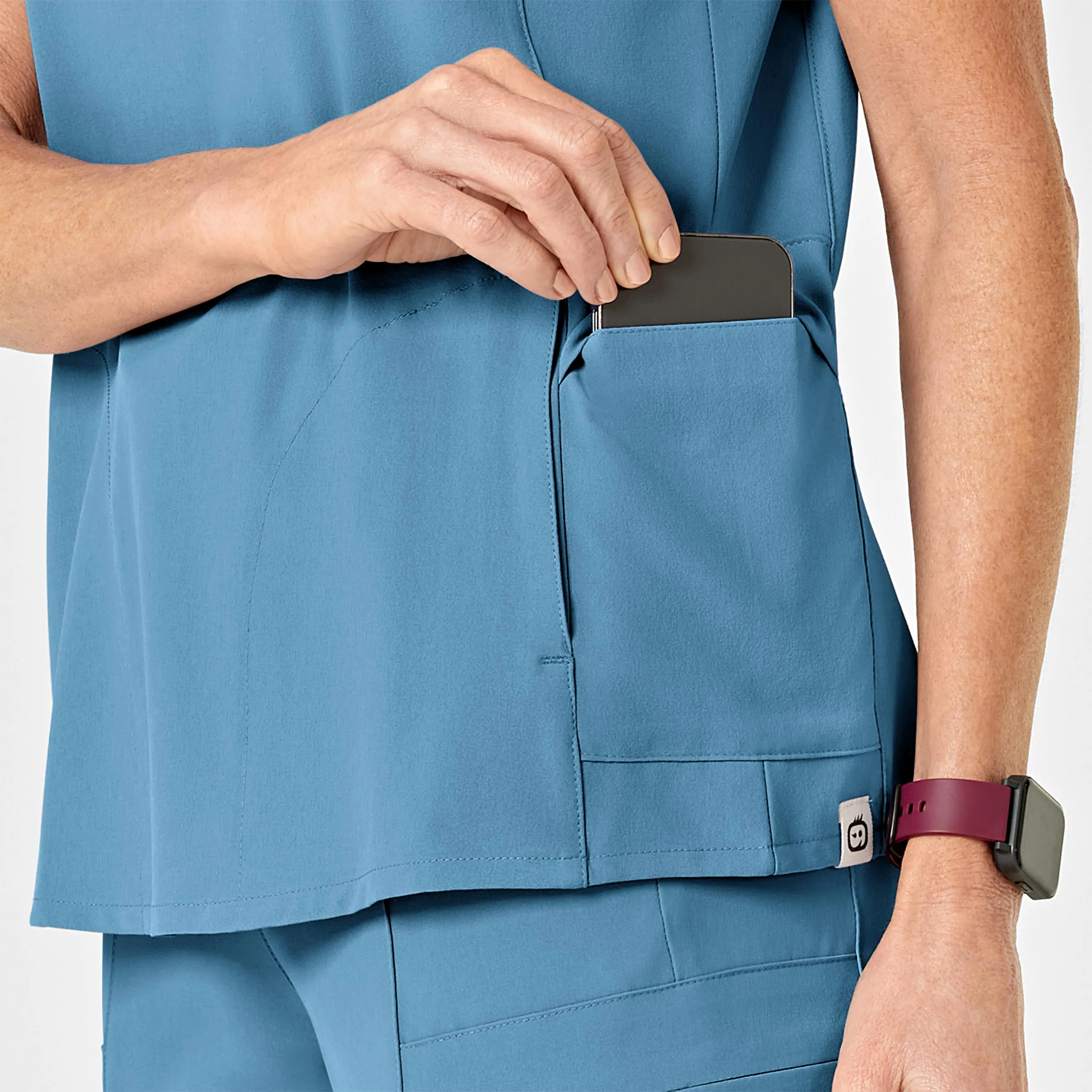 RENEW Women's Mock Wrap Scrub Top - Bay Blue