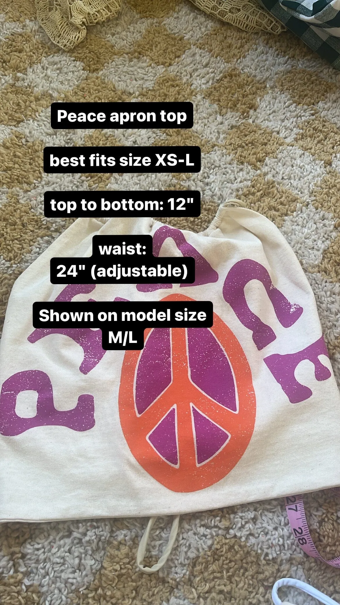 Reworked Peace Sign Off White Apron Top