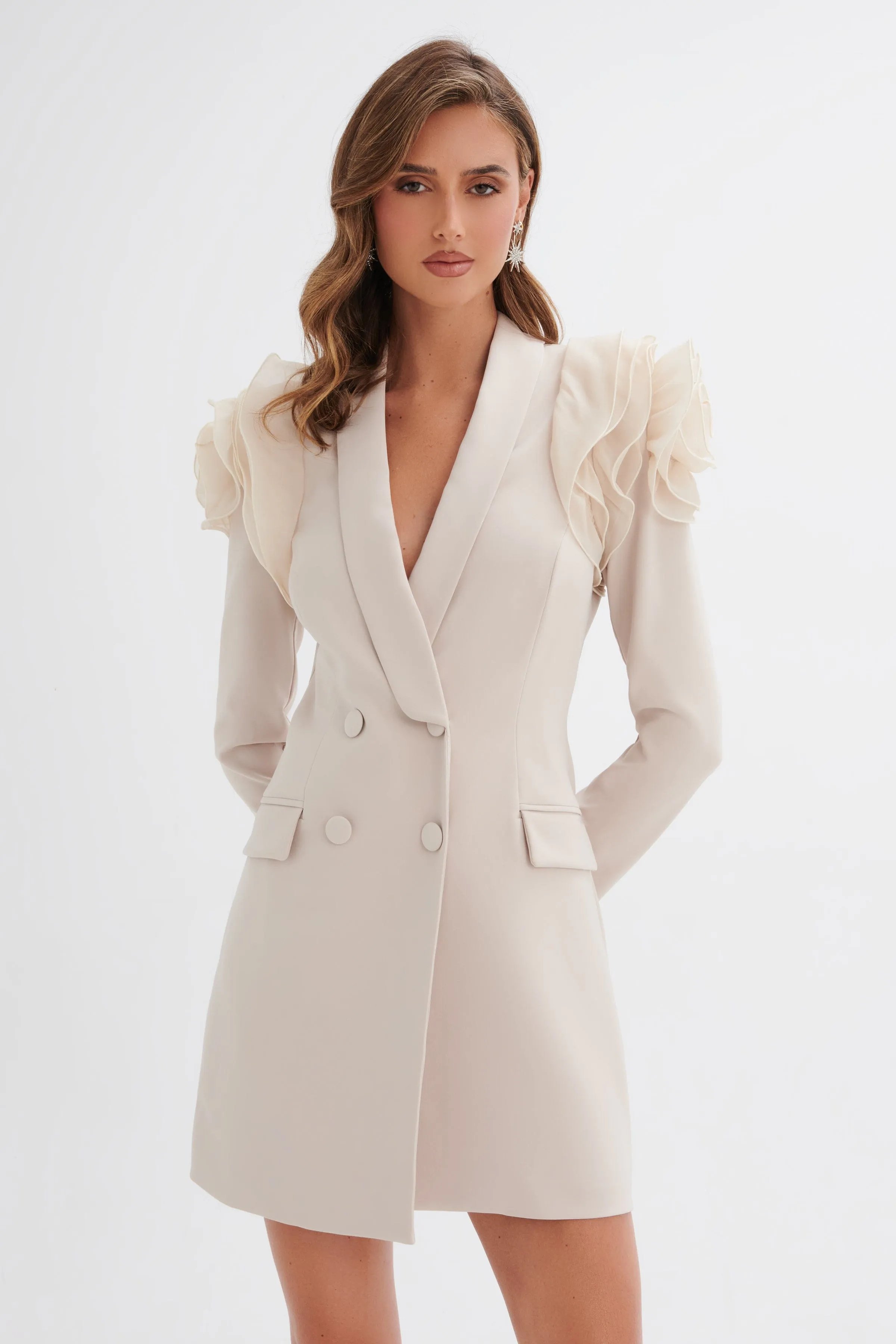 RIA Organza Rose Sleeve Blazer Dress in Champagne