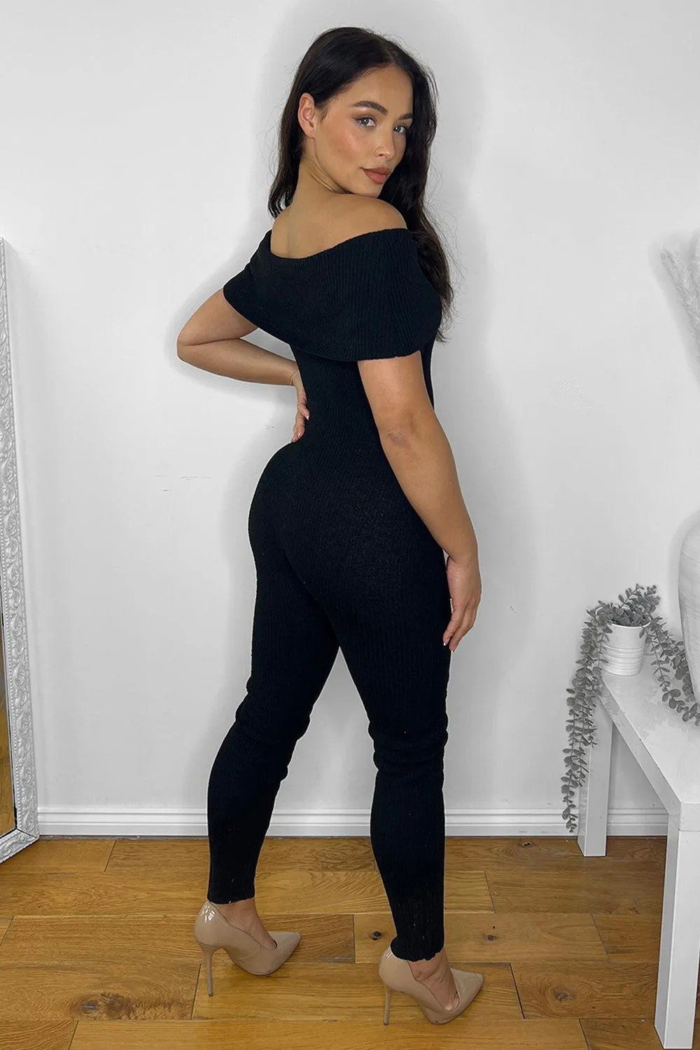 Ribbed Jersey Bardot Jumpsuit