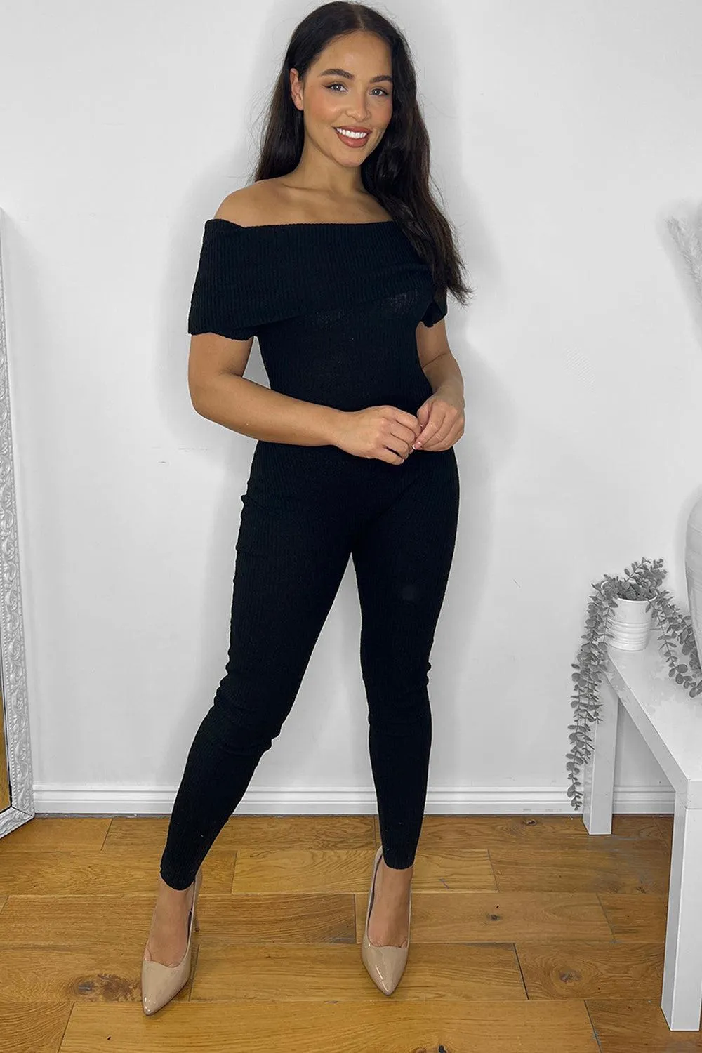 Ribbed Jersey Bardot Jumpsuit