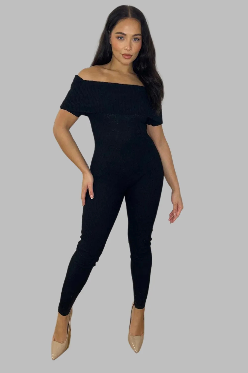 Ribbed Jersey Bardot Jumpsuit