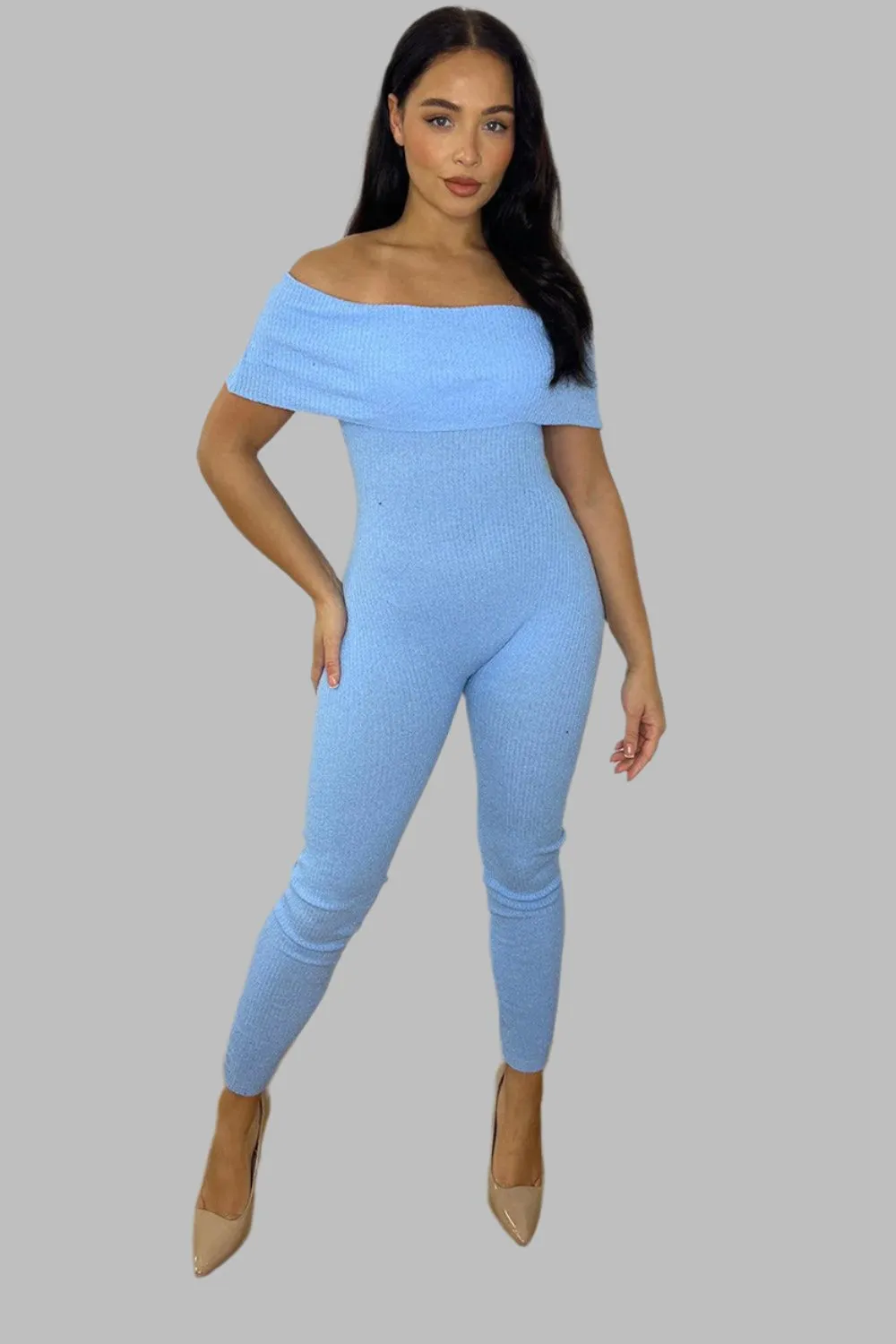 Ribbed Jersey Bardot Jumpsuit