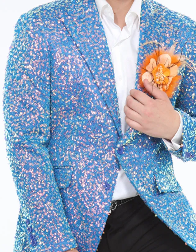 sequin blazer men, glitter Blue