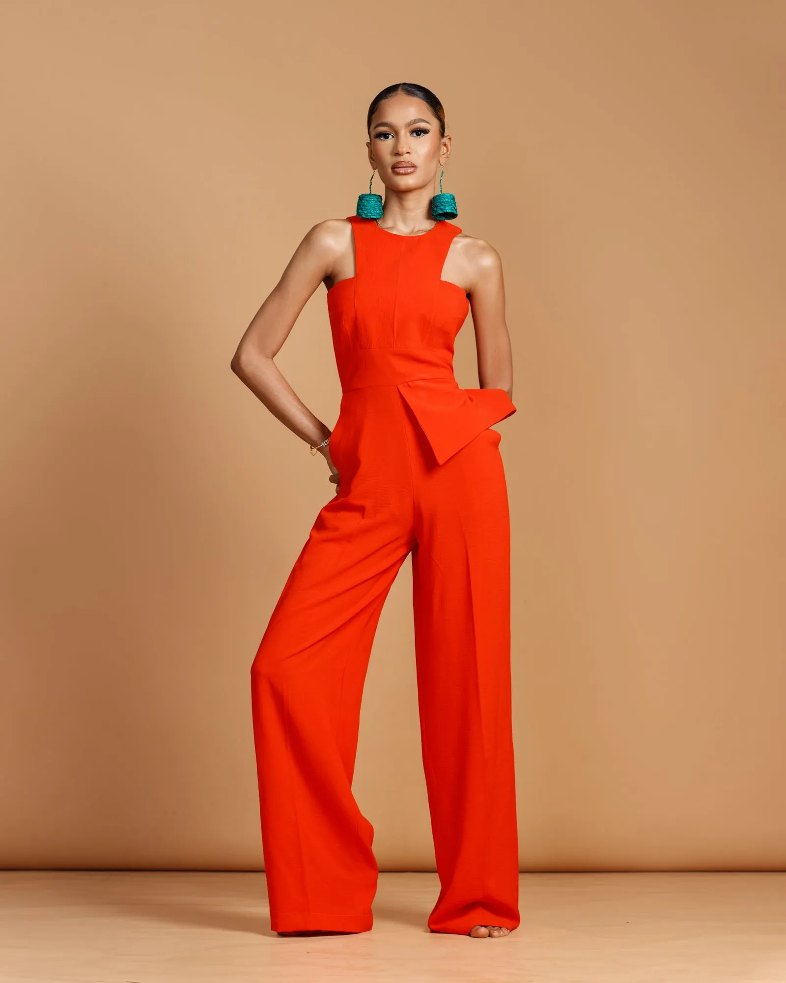 Serena Peplum Jumpsuit- Orange