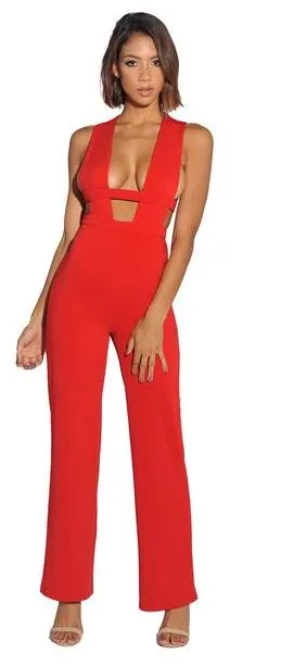 Sexy Red Cutout Jumpsuit