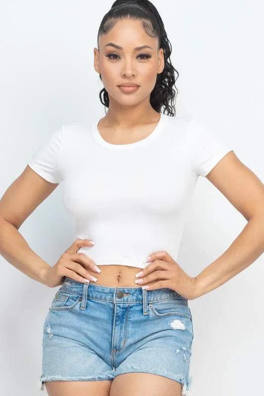 Short Sleeve Round Neck Crop Top