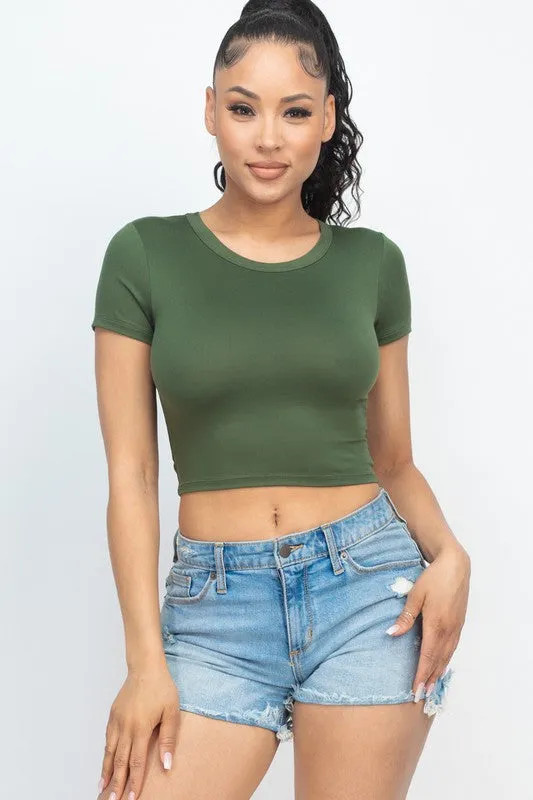 Short Sleeve Round Neck Crop Top