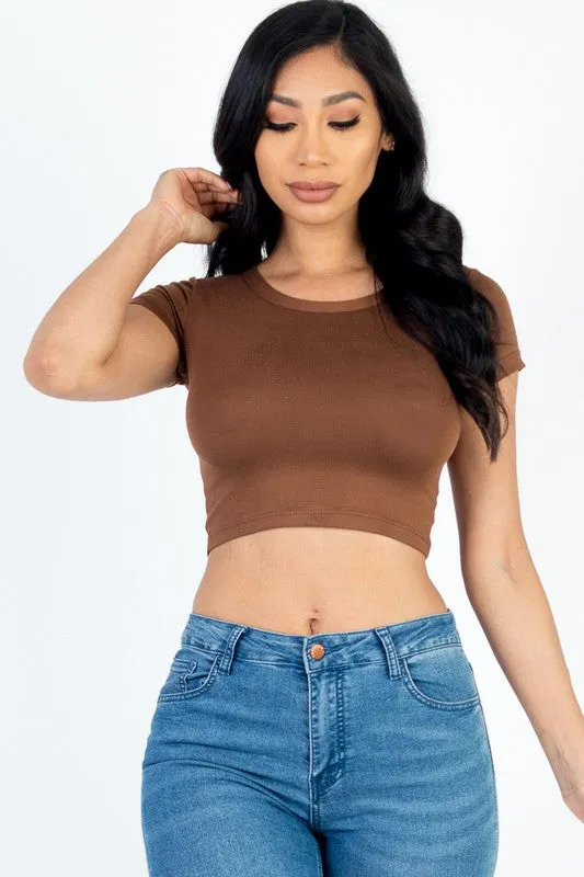 Short Sleeve Round Neck Crop Top