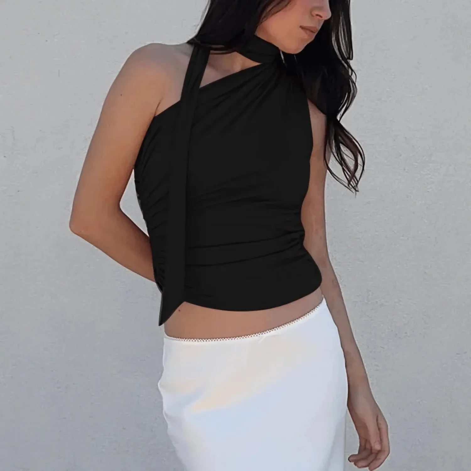 Silky Luxe One Shoulder Top With Scarf