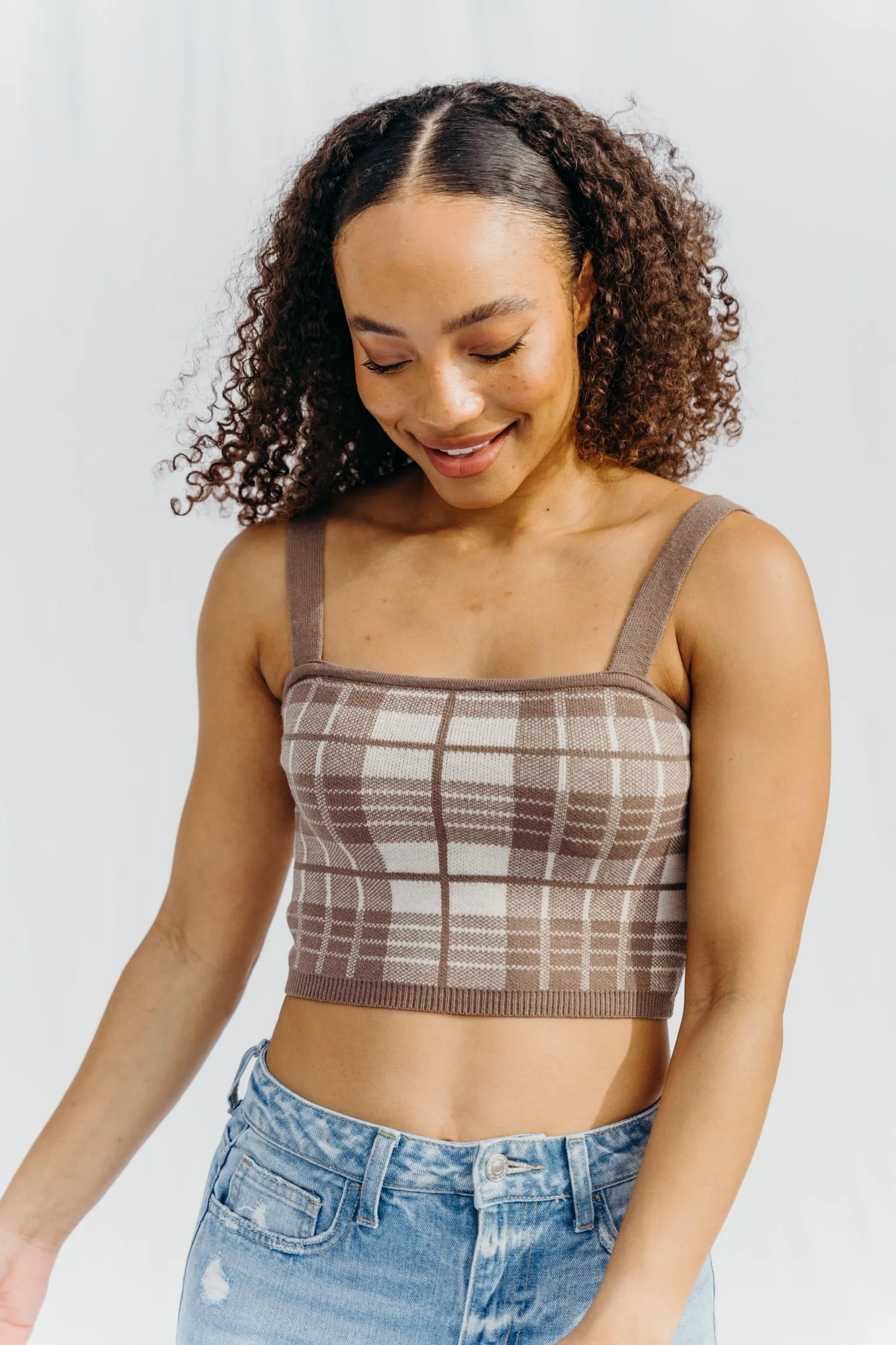 SIZE LARGE Chandler Plaid Crop Top