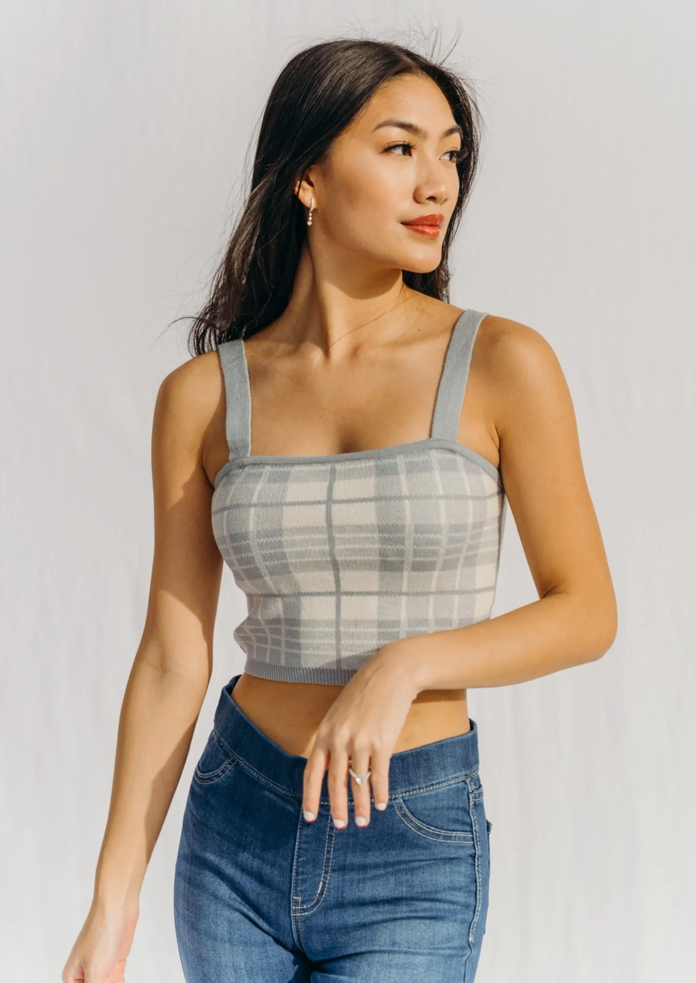 SIZE LARGE Chandler Plaid Crop Top