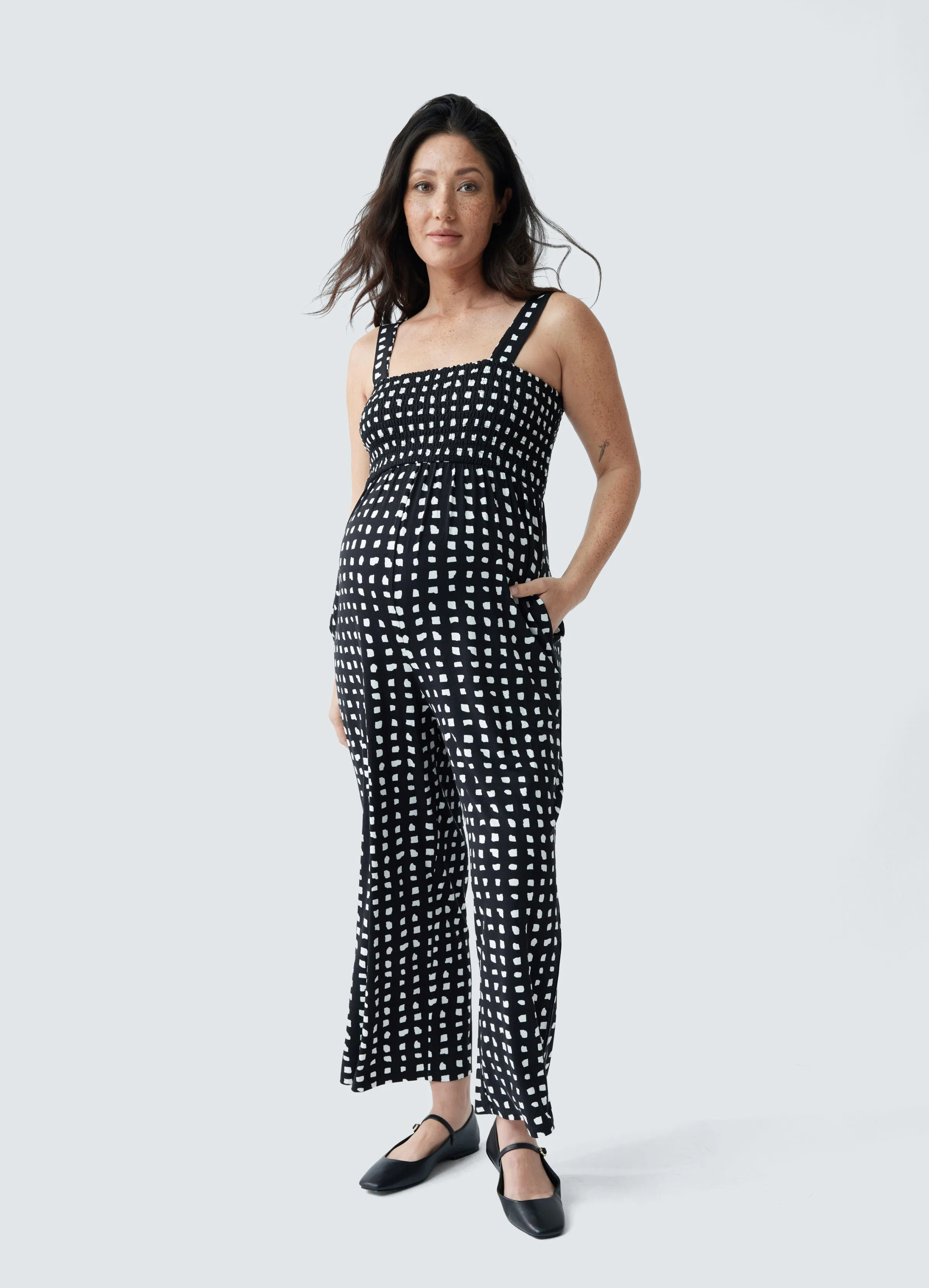 Smocked Bodice Maternity Jumpsuit