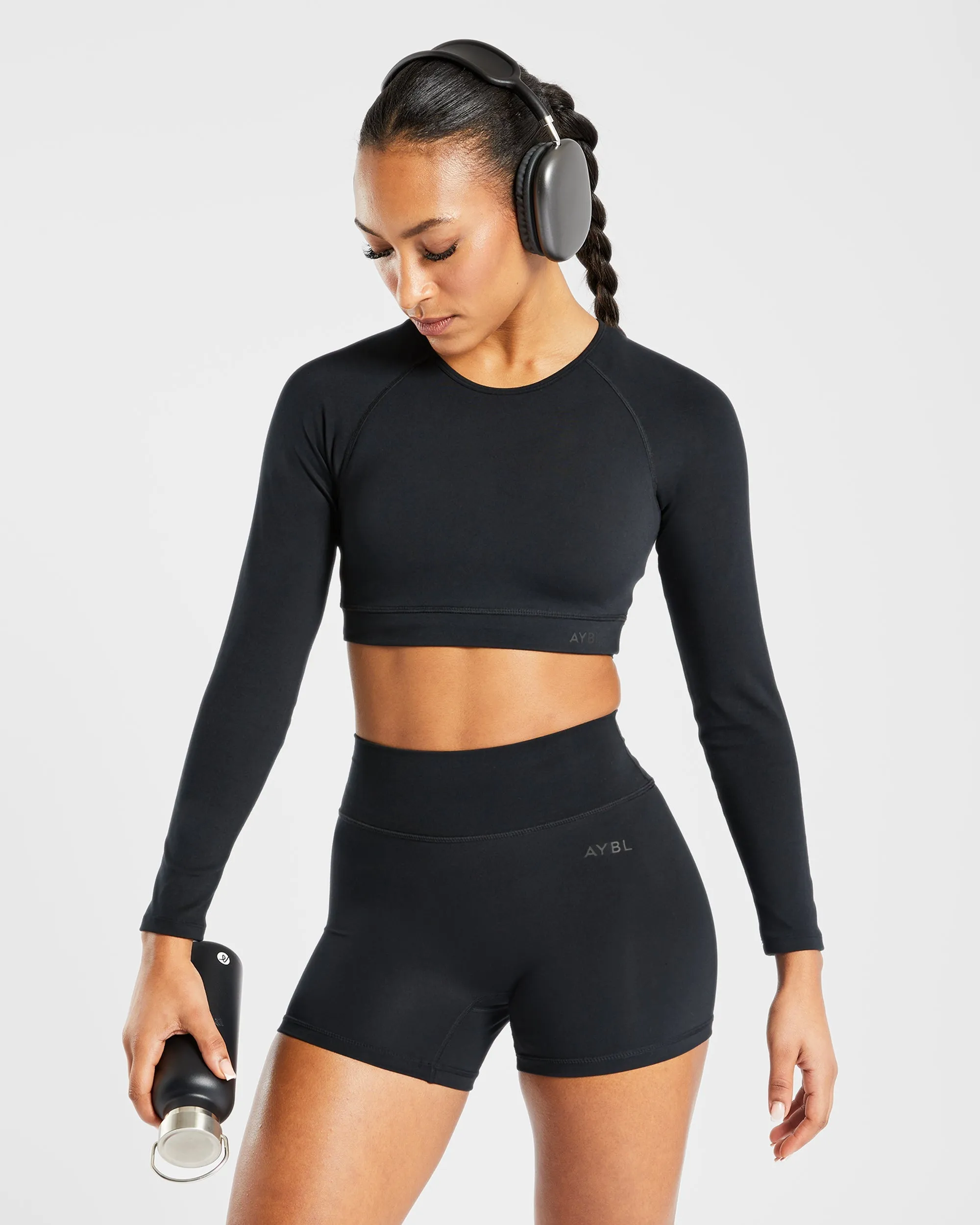 Staple Long Sleeve Crop Top - Black