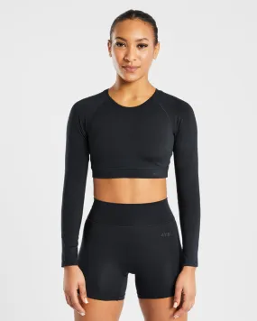 Staple Long Sleeve Crop Top - Black