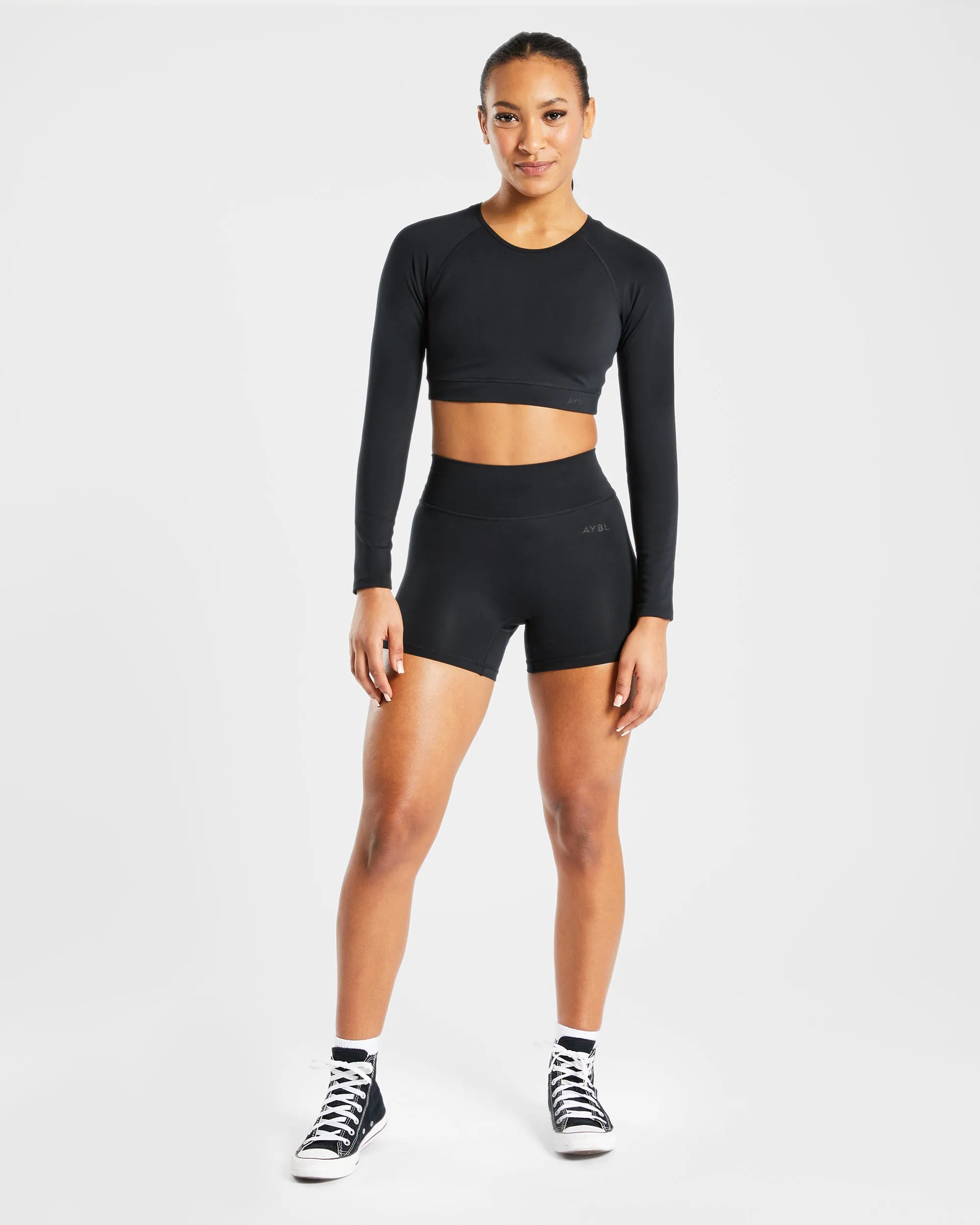 Staple Long Sleeve Crop Top - Black