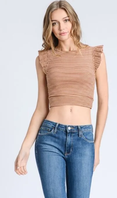 Striped Flutter Sleeve Crop Top