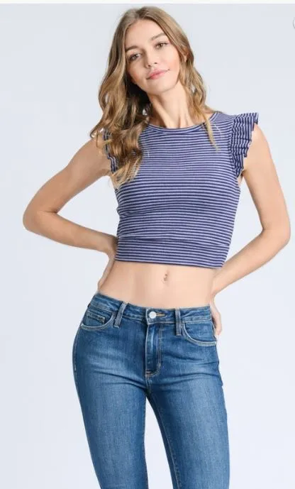 Striped Flutter Sleeve Crop Top