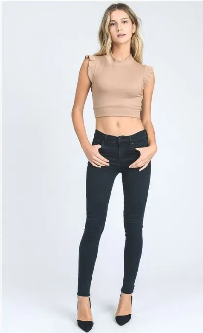 Turtle Neck Flutter Sleeve Crop Top