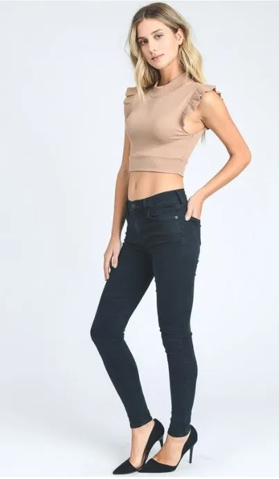 Turtle Neck Flutter Sleeve Crop Top