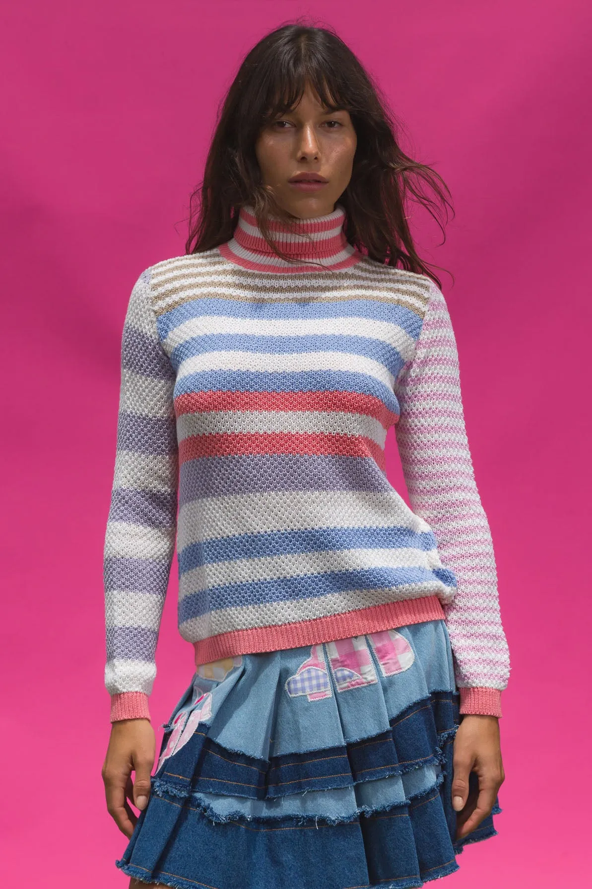 Turtle Neck Top - Tea Cup stripe