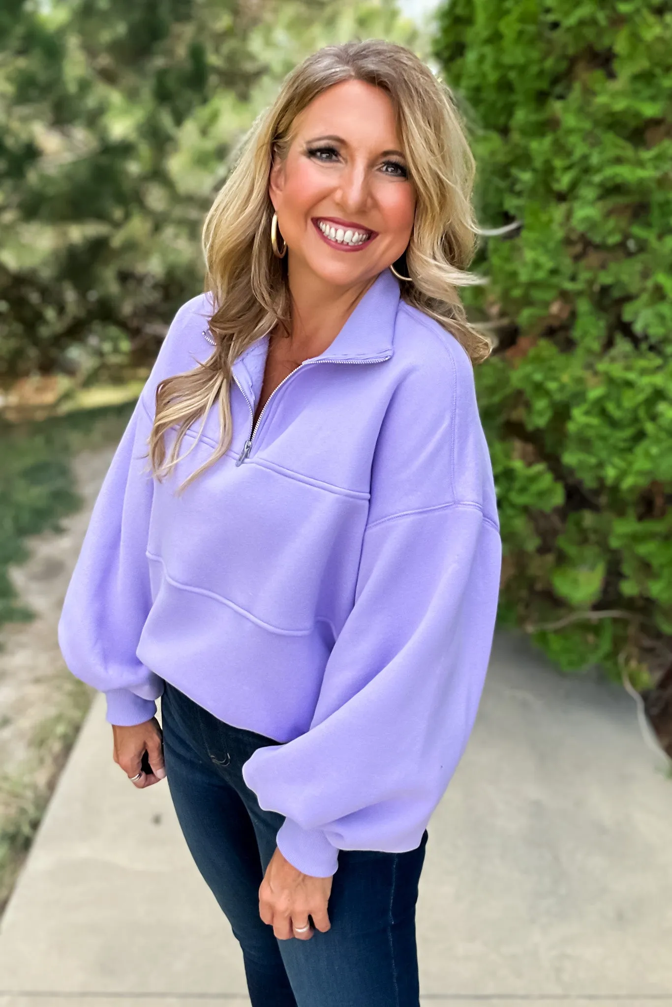 Valerie 1/4 Zip Drop Shoulder Fleece Pullover : Lavender