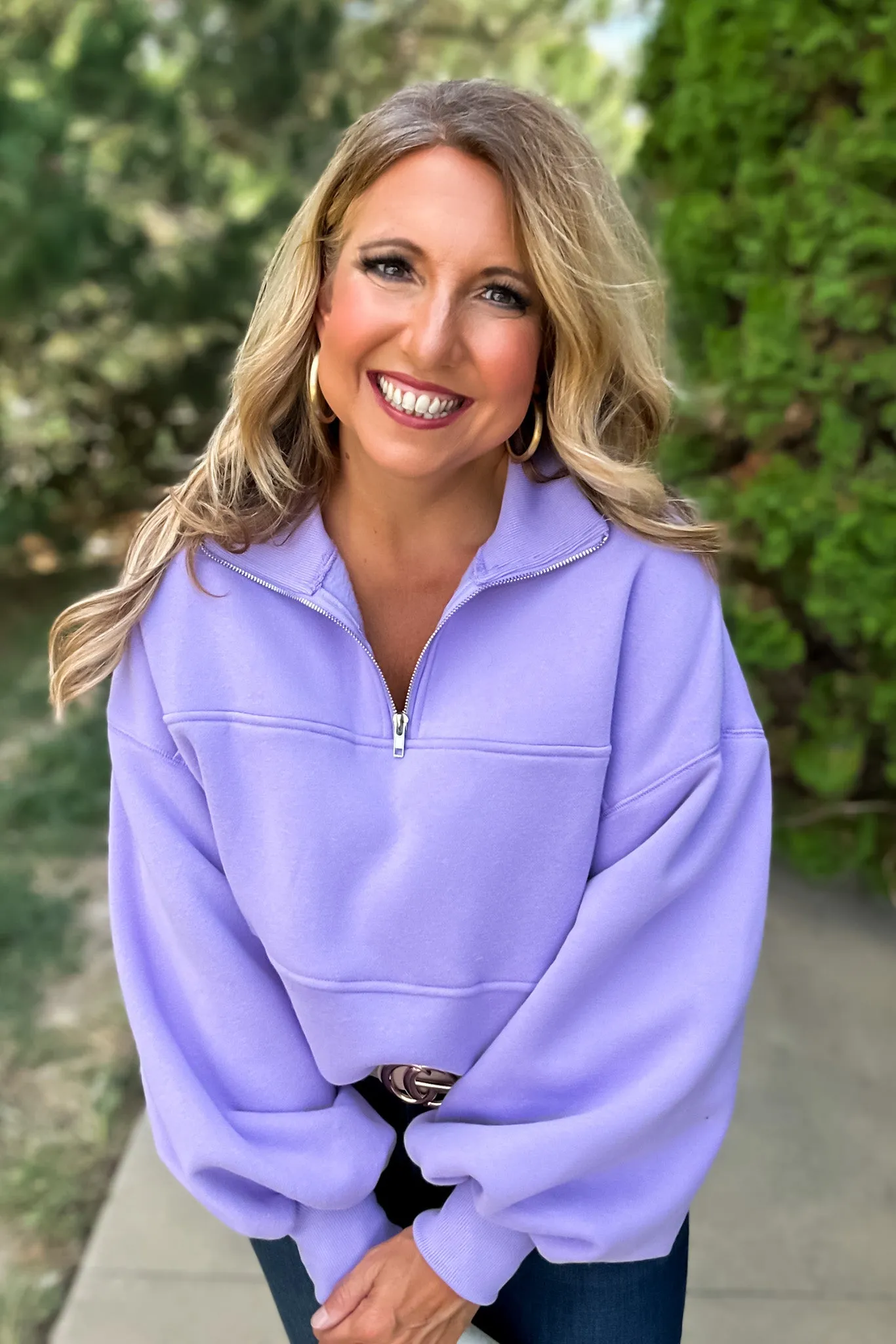 Valerie 1/4 Zip Drop Shoulder Fleece Pullover : Lavender