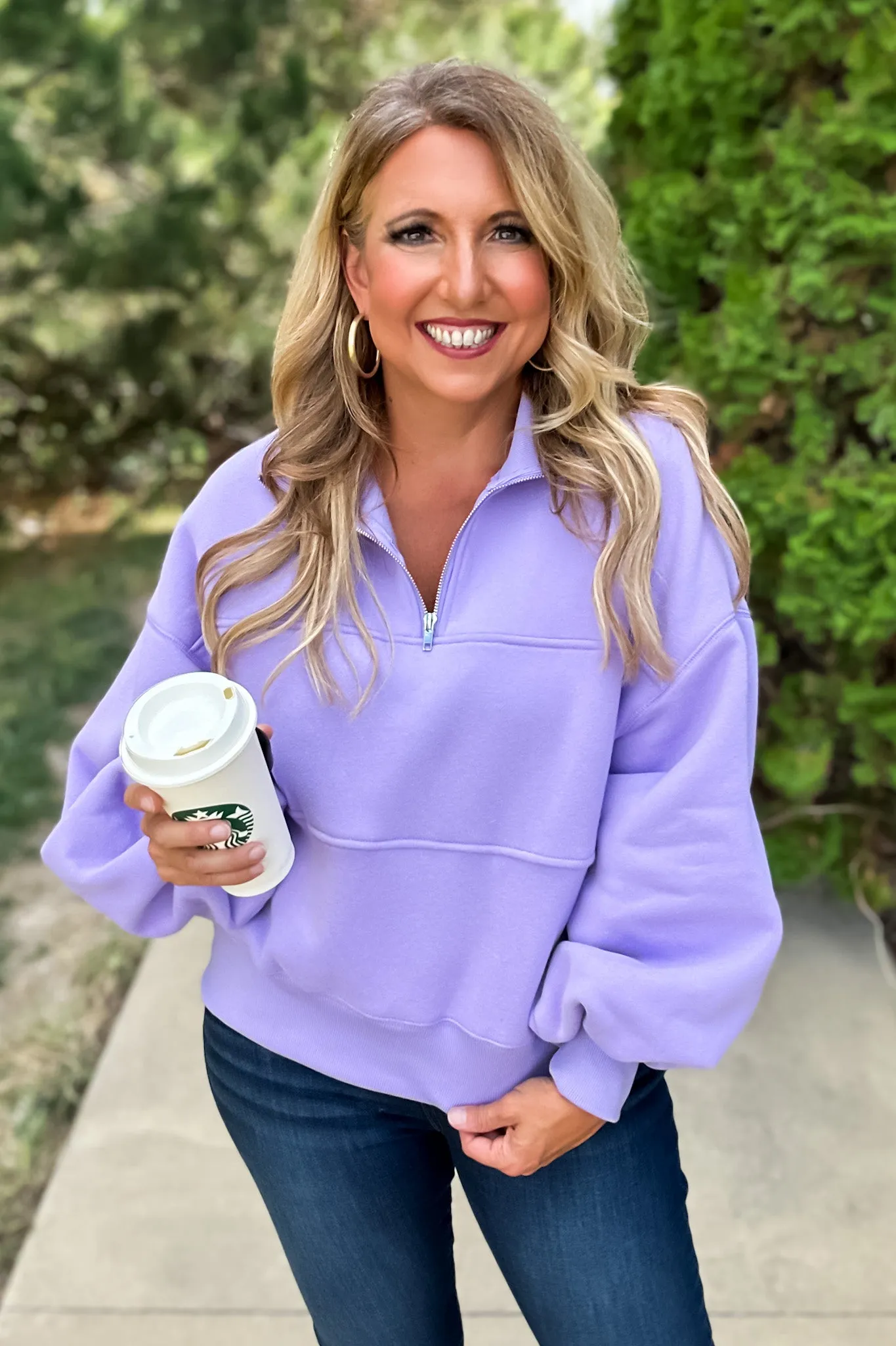 Valerie 1/4 Zip Drop Shoulder Fleece Pullover : Lavender