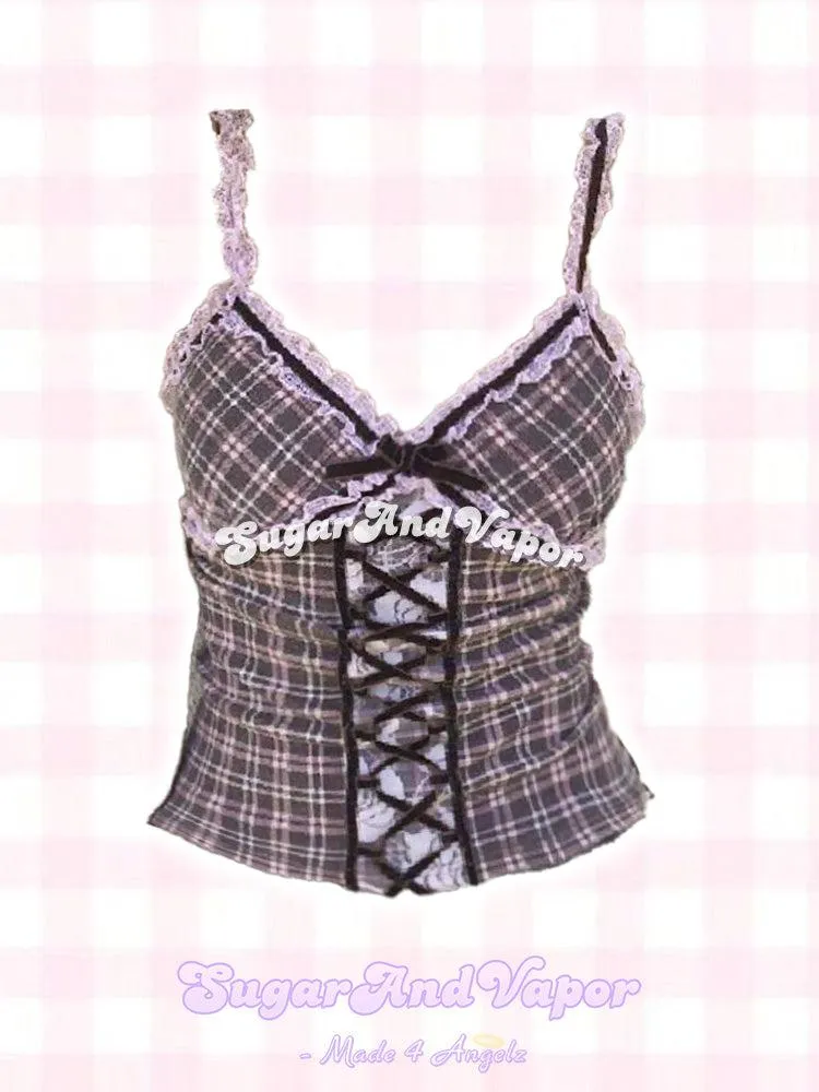 Vesperia Brown Checked Crop Top