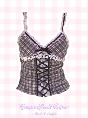 Vesperia Brown Checked Crop Top